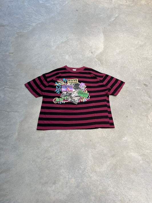 1980S - STRIPED & PRINTED BOXY  TSHIRT - L