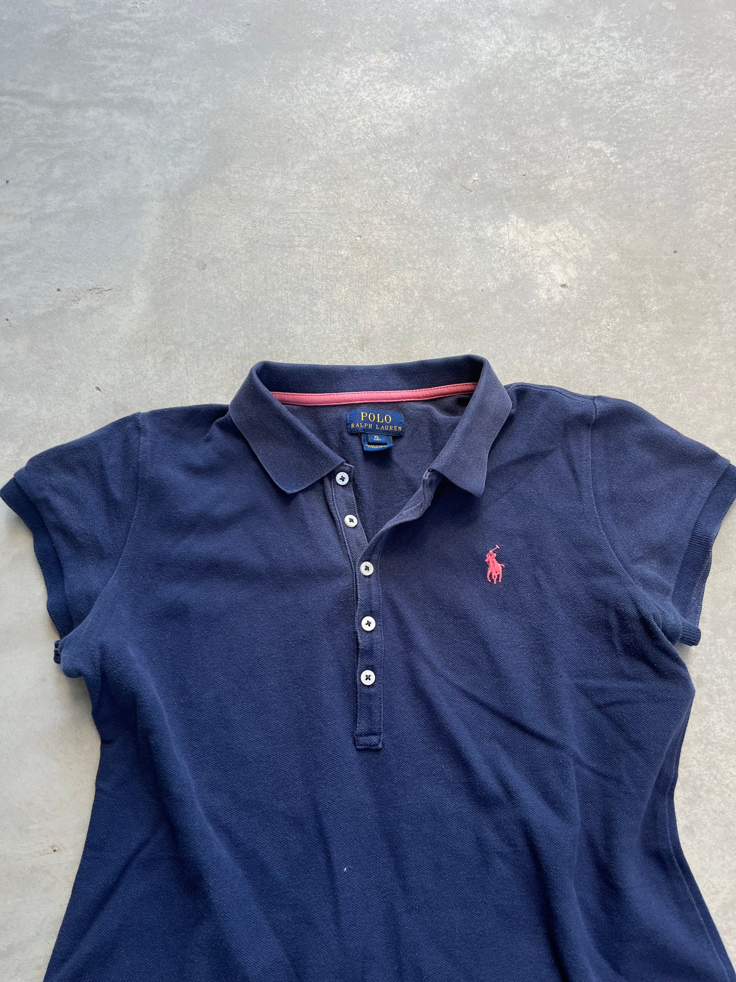 1990S - POLO RALPH LAUREN NAVY & PINK BUTTONED WOMENS SHIRT - S