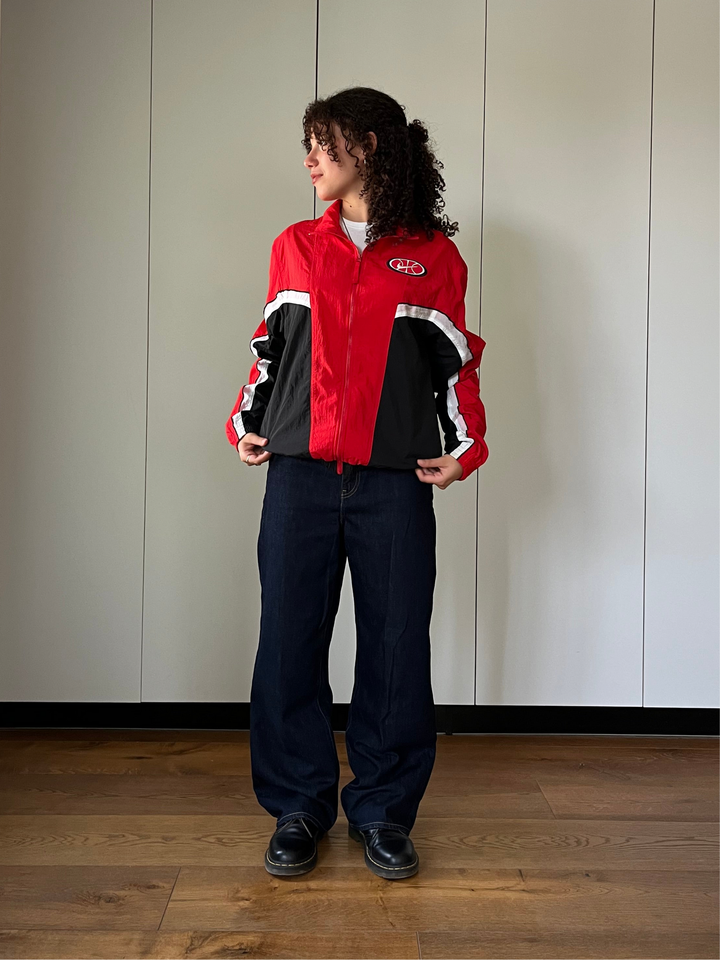 2000S - RED WHITE & BLACK NIKE TRACK JACKET - M