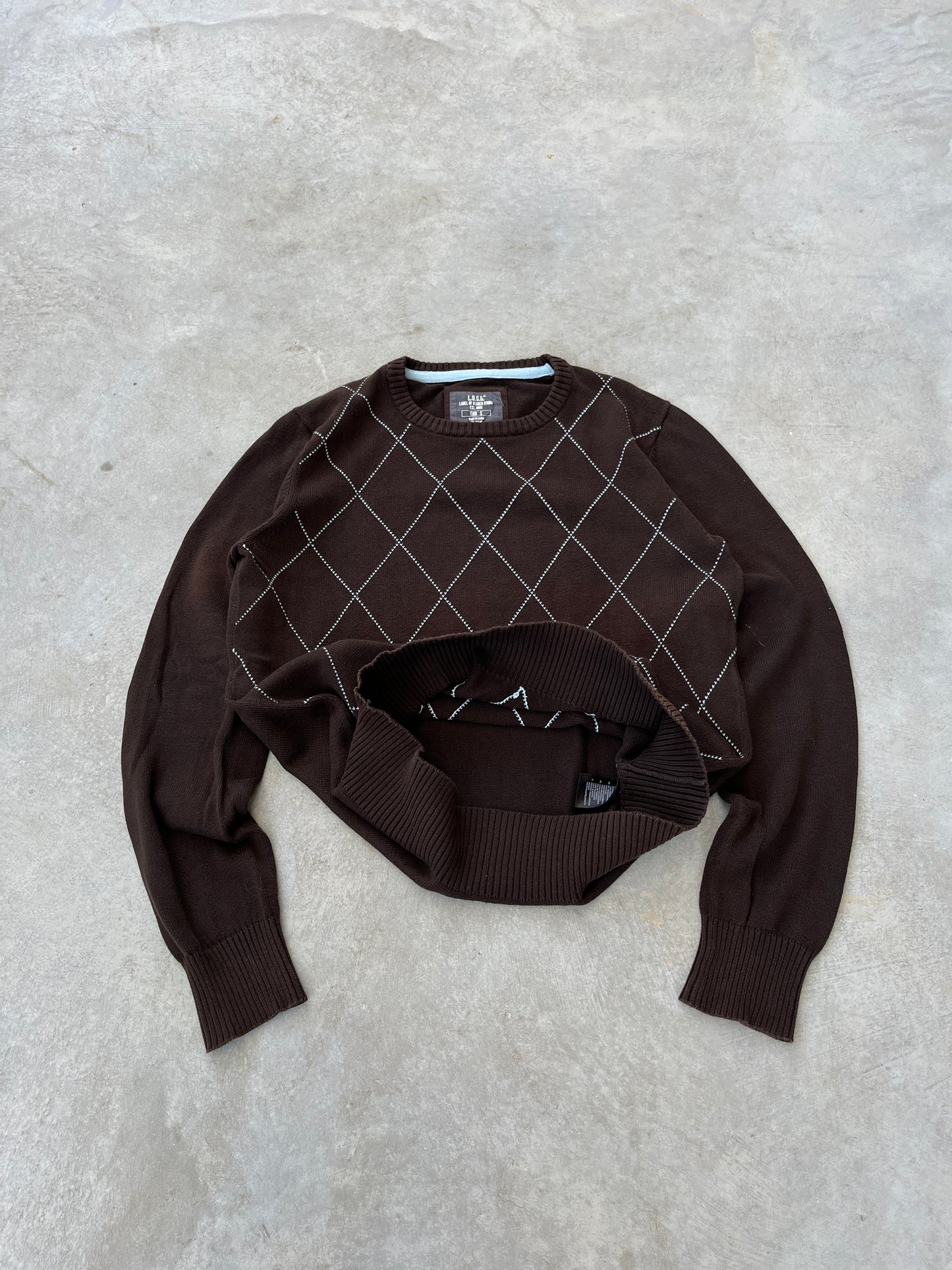 1990S - BROWN ARGYLE SWEATER - M