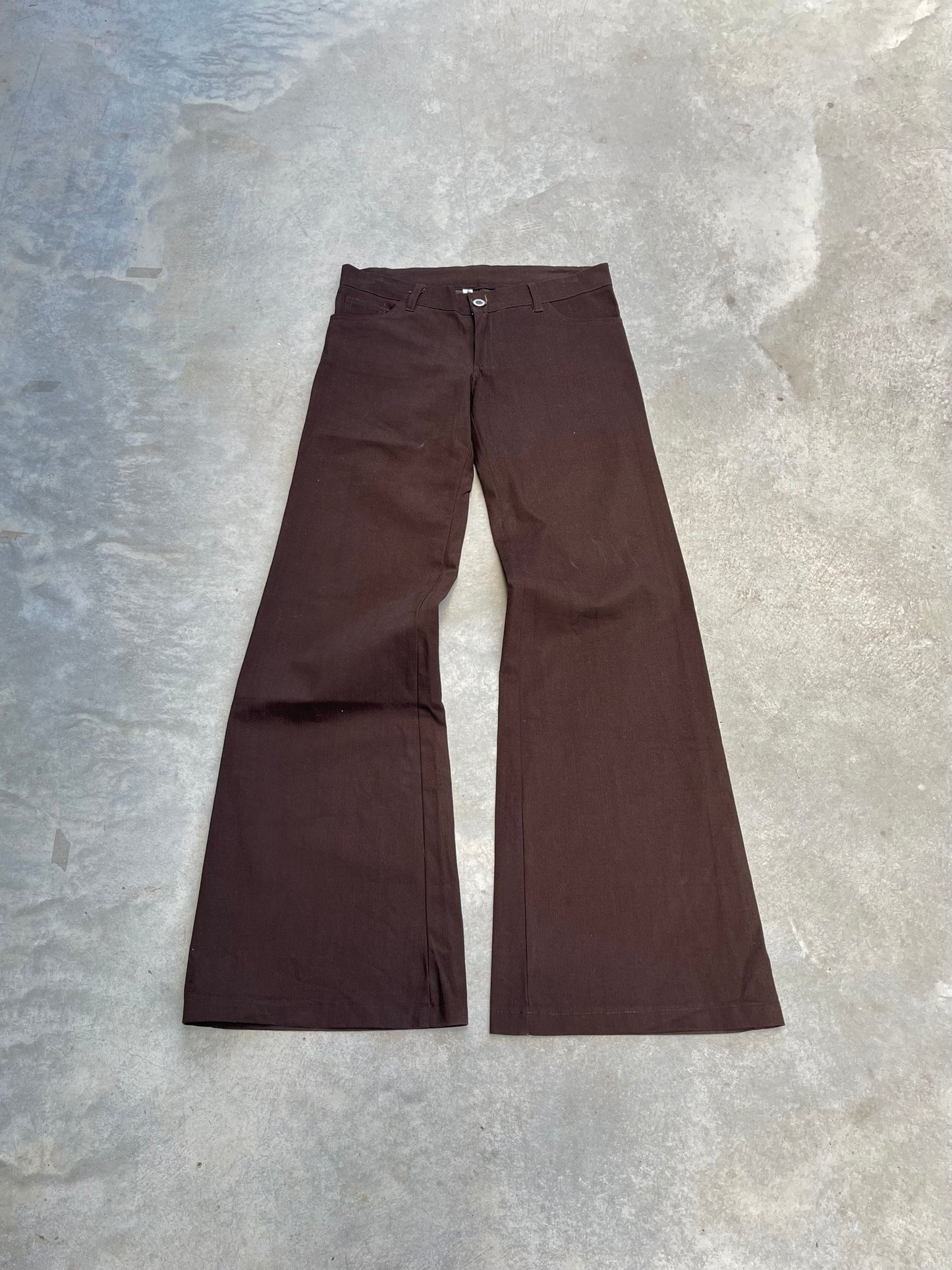1990S - BROWN SIXTIES ZIPPY DEAD STOCK LOW RISE FLARED PANTS - 34