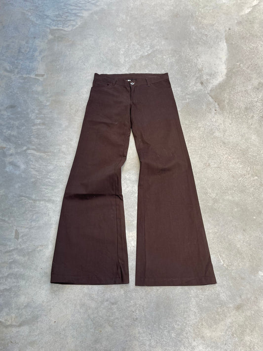 1990S - BROWN SIXTIES ZIPPY DEAD STOCK LOW RISE FLARED PANTS - 34