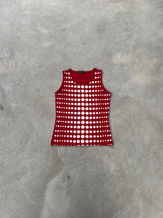 2000S - RED OPTICAL ILLUSION DOTS TANK TOP - S