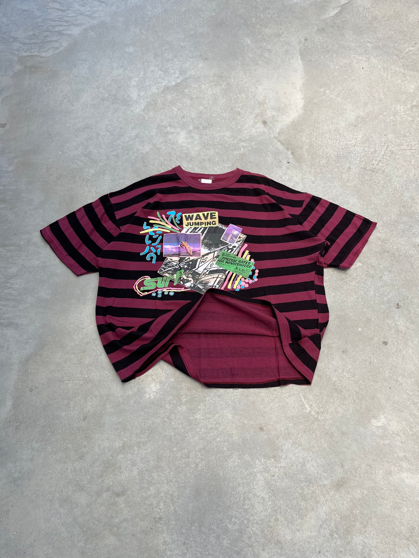 1980S - STRIPED & PRINTED BOXY  TSHIRT - L