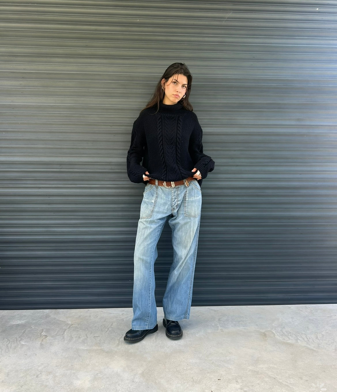 1980 - CHUNKY BOXY ROLLNECK COTTON SWEATER - M