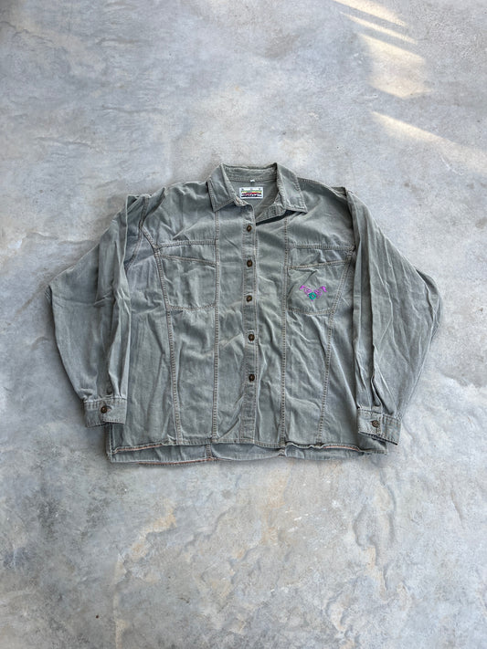 1980S - EMBROIDERED BUTTON UP LONGSLEEVE - L