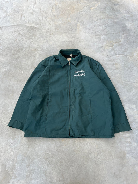 1980S - GREEN WORK EMBROIDERED JACKET - XL