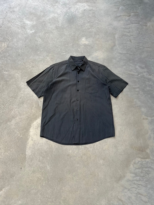 1990S - DARK GRAY STRIPED BUTTON UP SHIRT - XL