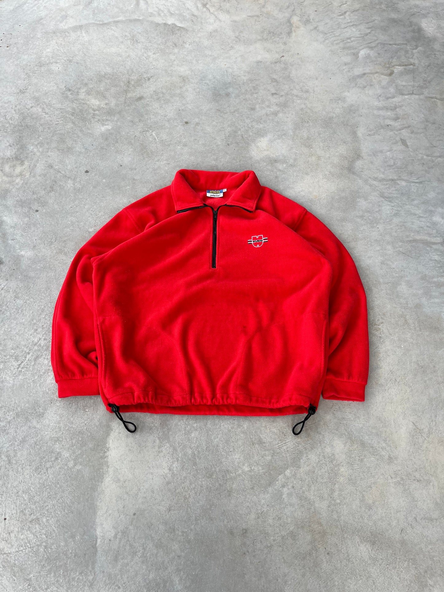 1990S - RED WURTH POLO COLLAR FLEECE - L