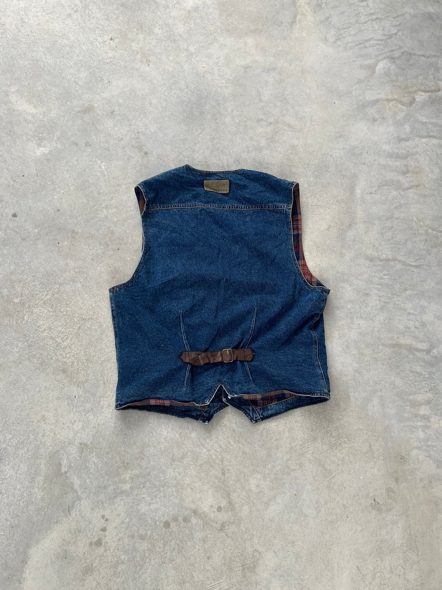 2000S - PLAID LINING WRANGLER DENIM VEST - L