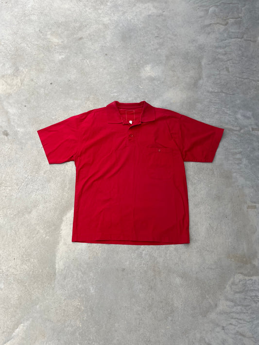 1990S - RED POLO SWEDISH PRINTED TSHIRT - XL