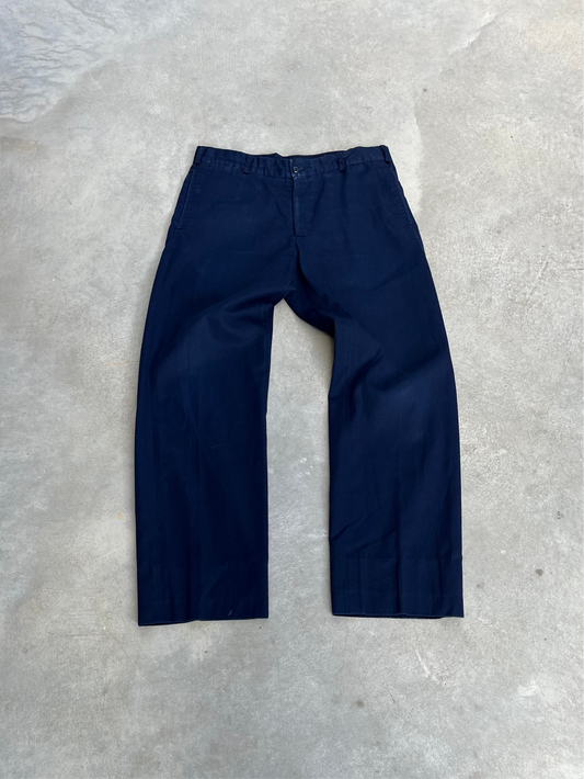 1990S - BLUE WIDE LEG FABRIC PANTS - 42