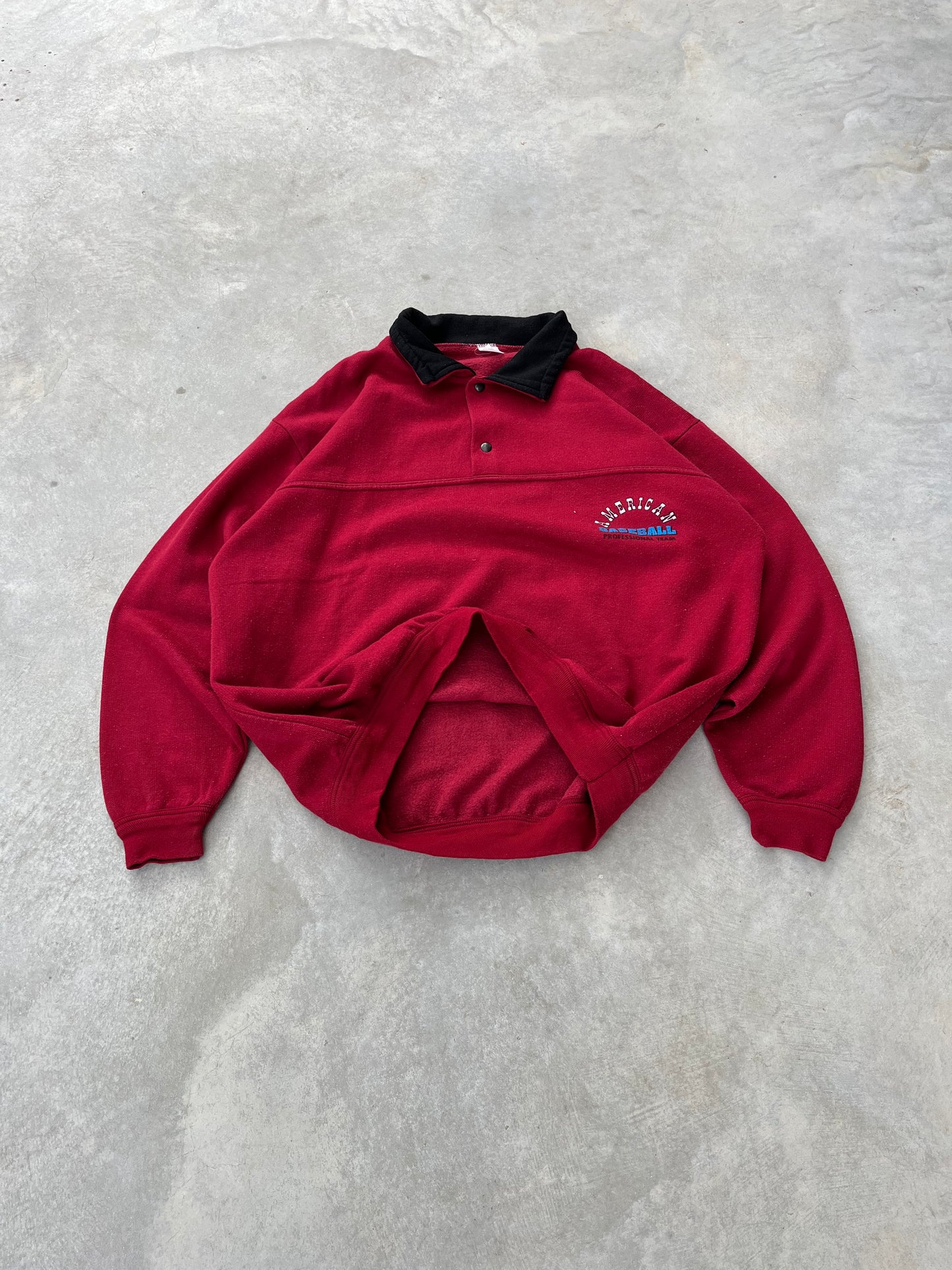 1980S - AMERICAN BASEBALL BUTTONED PRINTED SWEATSHIRT - L