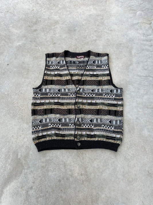 1980S - PATTERNED KNIT CARDIGAN - L