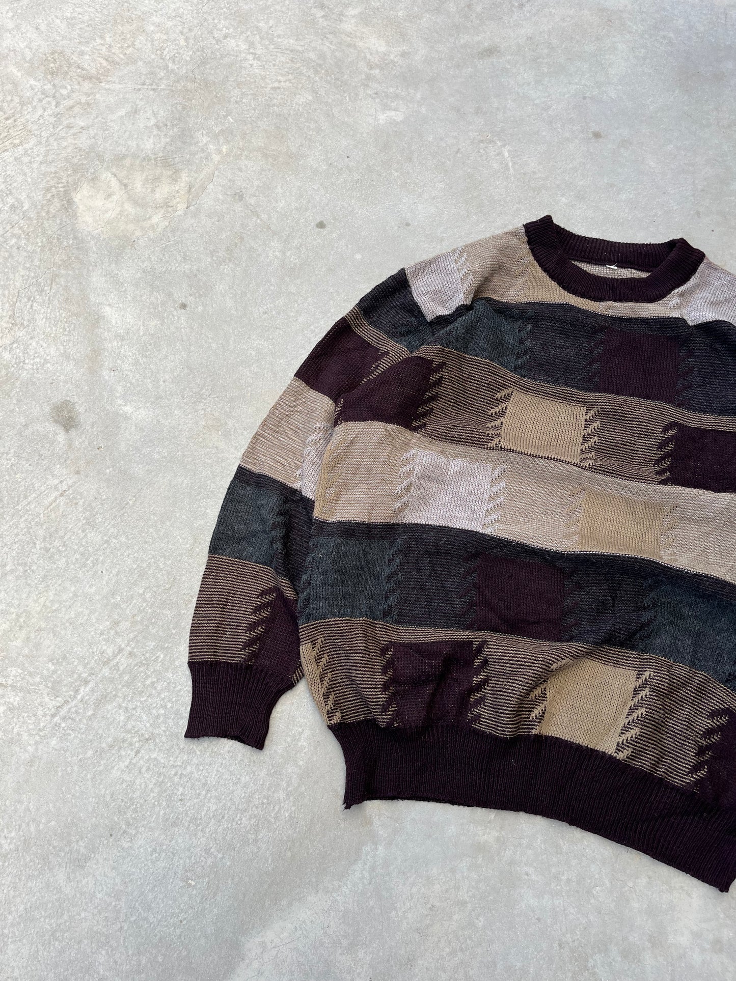 1980S - KNITTED PLAID SWEATER - M