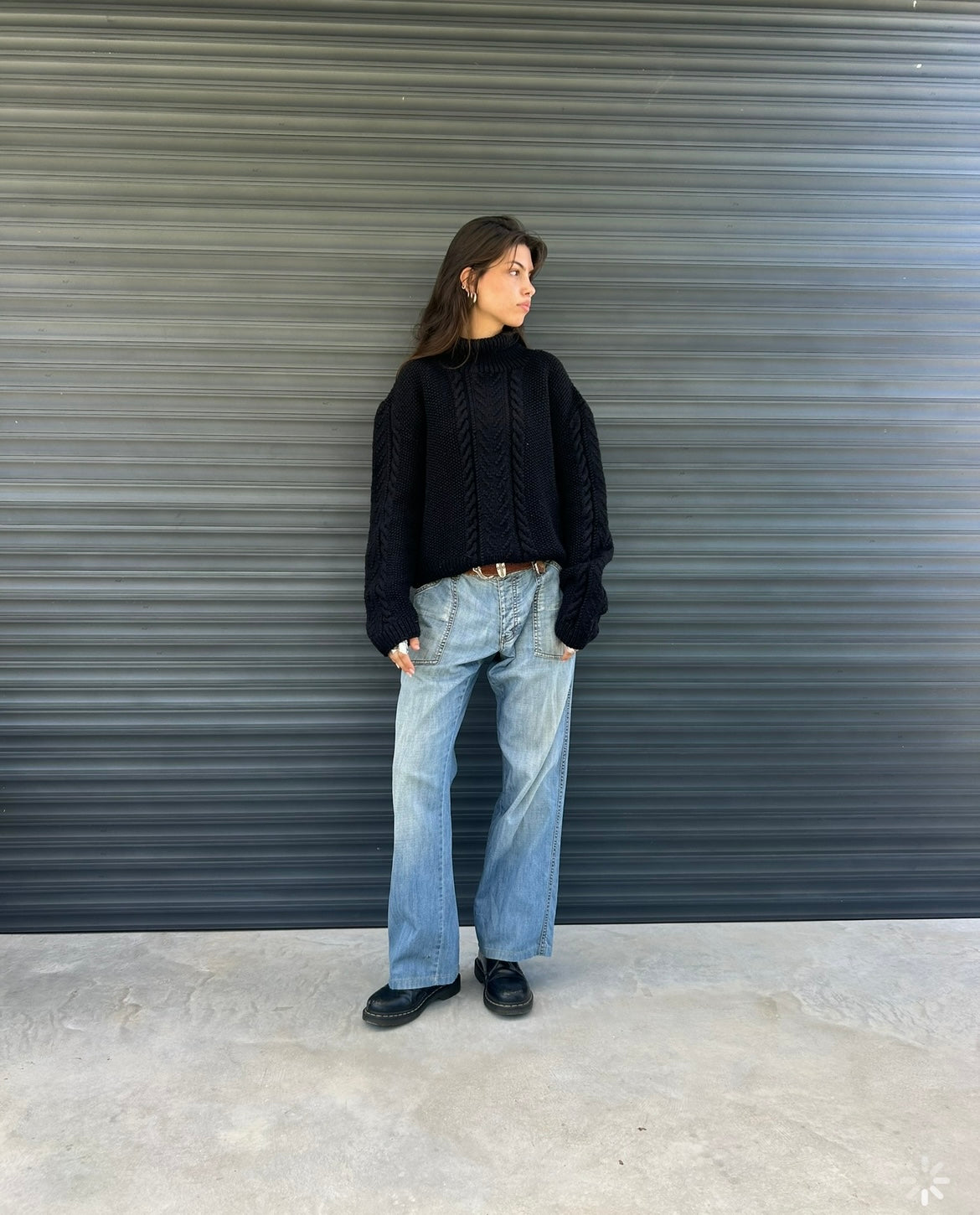 1980 - CHUNKY BOXY ROLLNECK COTTON SWEATER - M