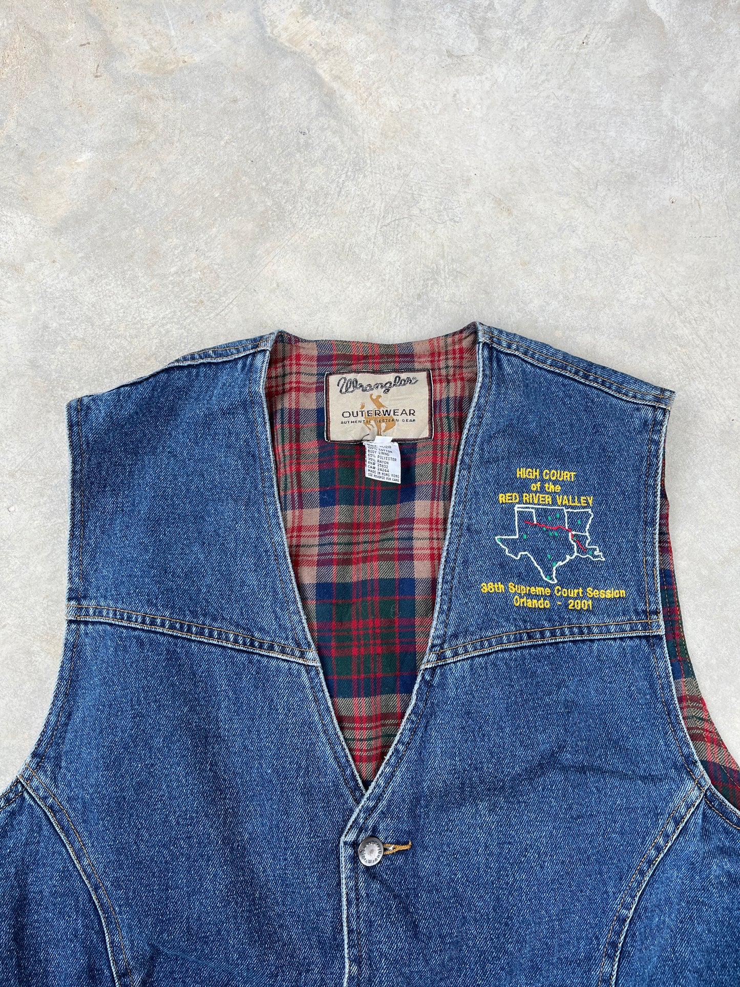 2000S - PLAID LINING WRANGLER DENIM VEST - L