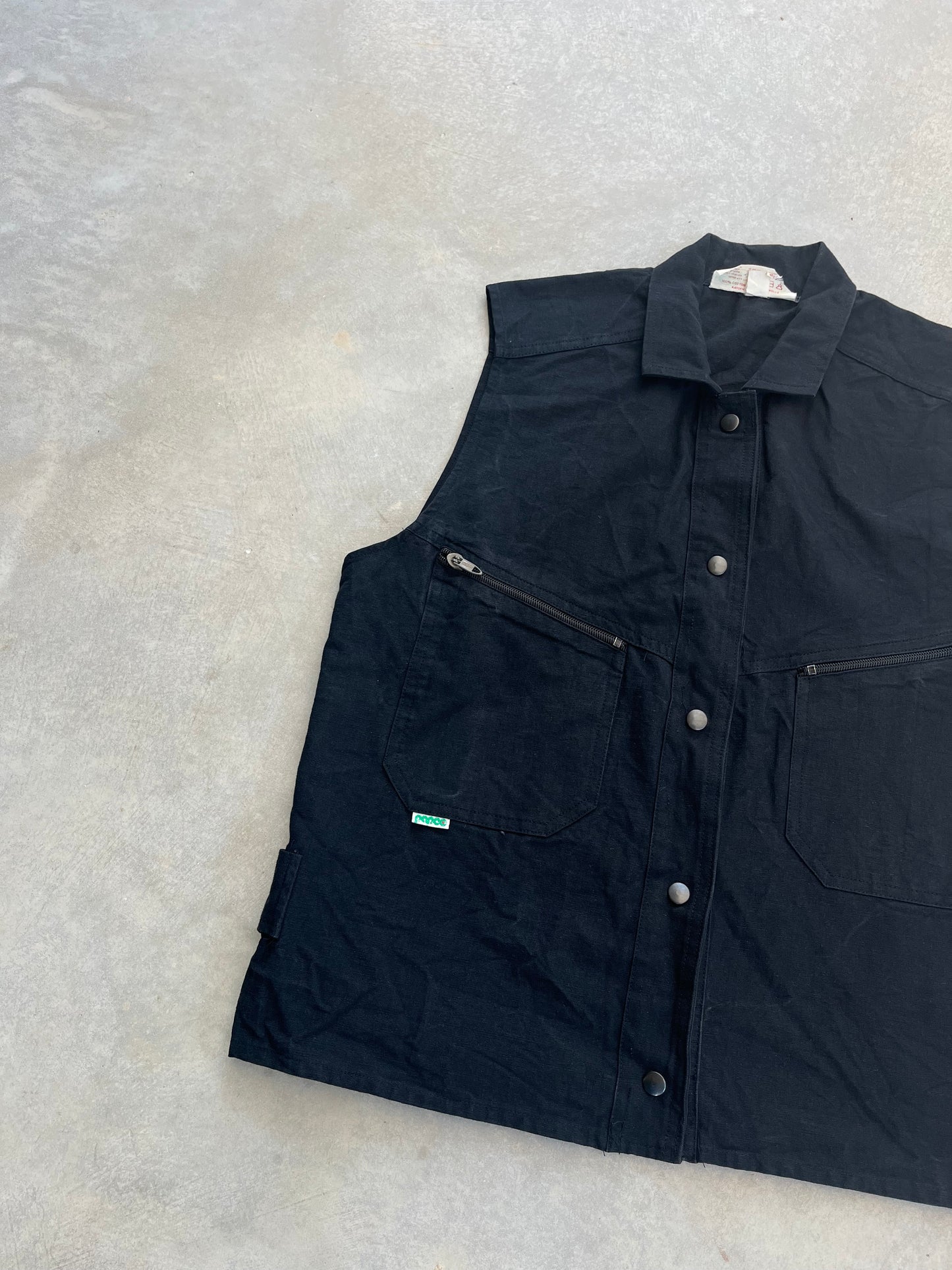 1990S - BLACK BIKER STYLE DENIM VEST - L