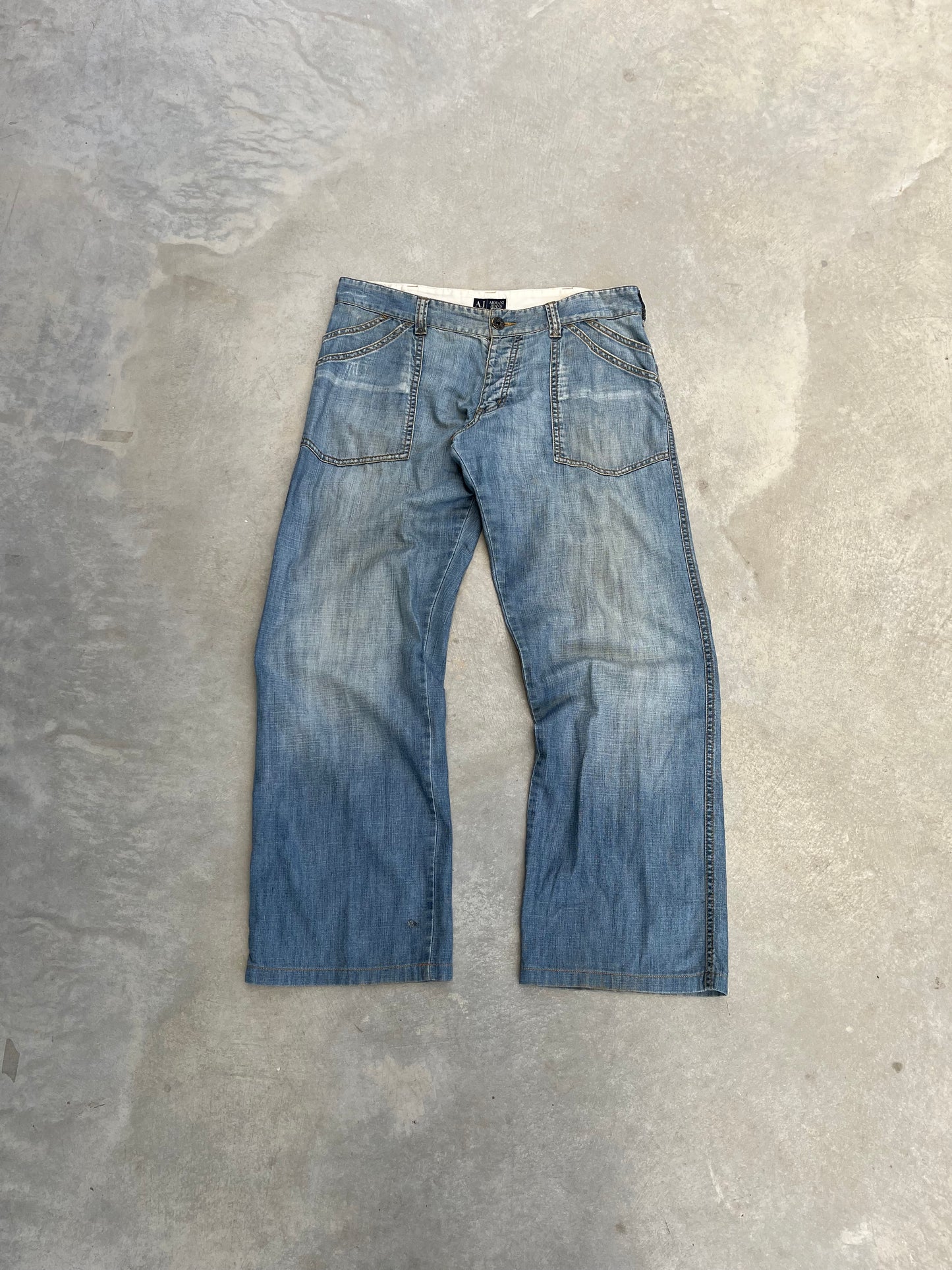 1990S - ARMANI LIGHT WASH WIDE LEG DENIM JEANS - 44