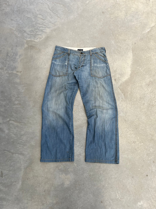 1990S - ARMANI LIGHT WASH WIDE LEG DENIM JEANS - 44