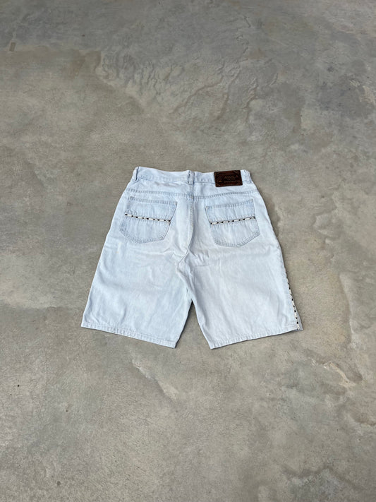 2000S - LIGHT WASH WIDE LEG SEWN PATTERN JORTS - 36