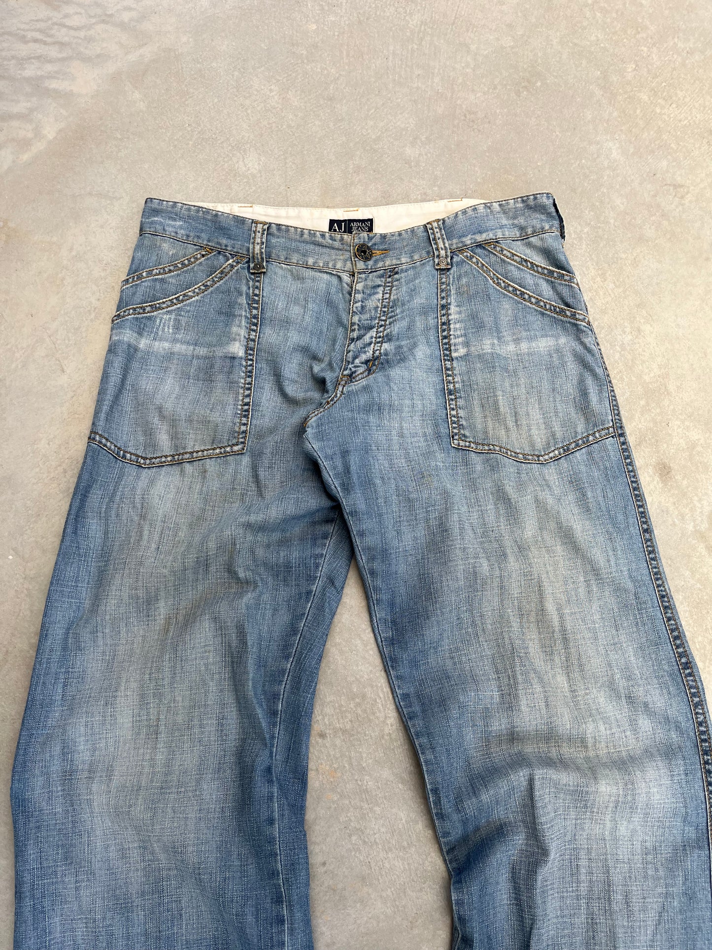 1990S - ARMANI LIGHT WASH WIDE LEG DENIM JEANS - 44