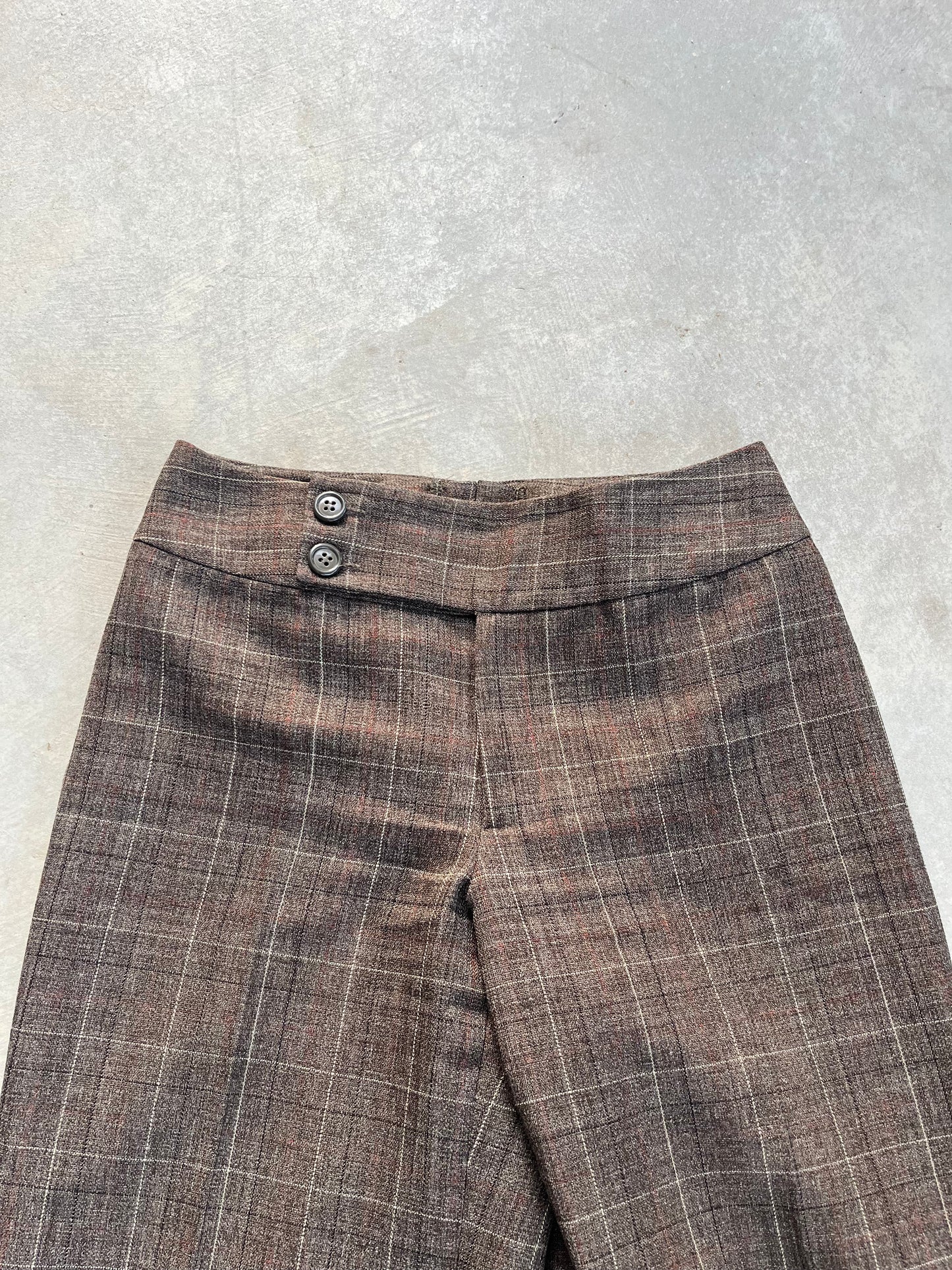 1990S - BROWN PLAID FLARED WIDE LEG TAILORED PANTS - 34