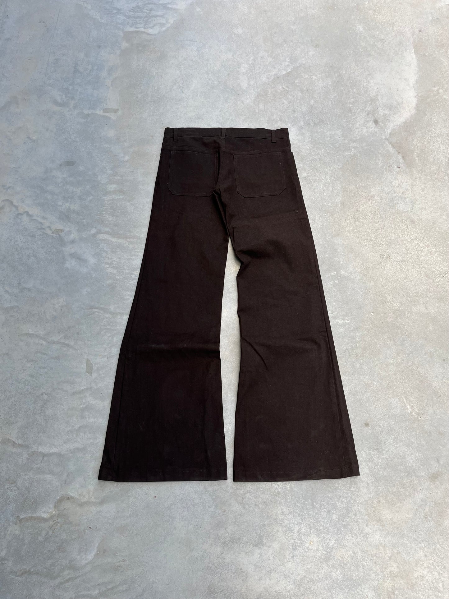 1990S - BROWN SIXTIES ZIPPY DEAD STOCK LOW RISE FLARED PANTS - 34