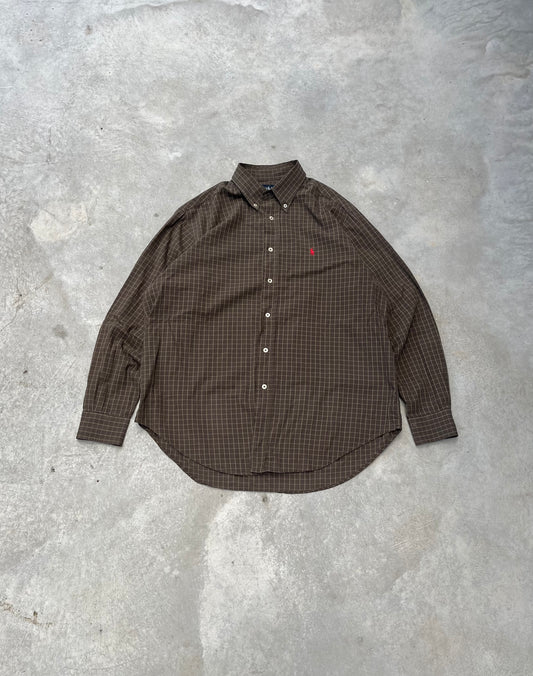 1990S - POLO RALPH LAUREN BROWN BUTTONED SHIRT - XL