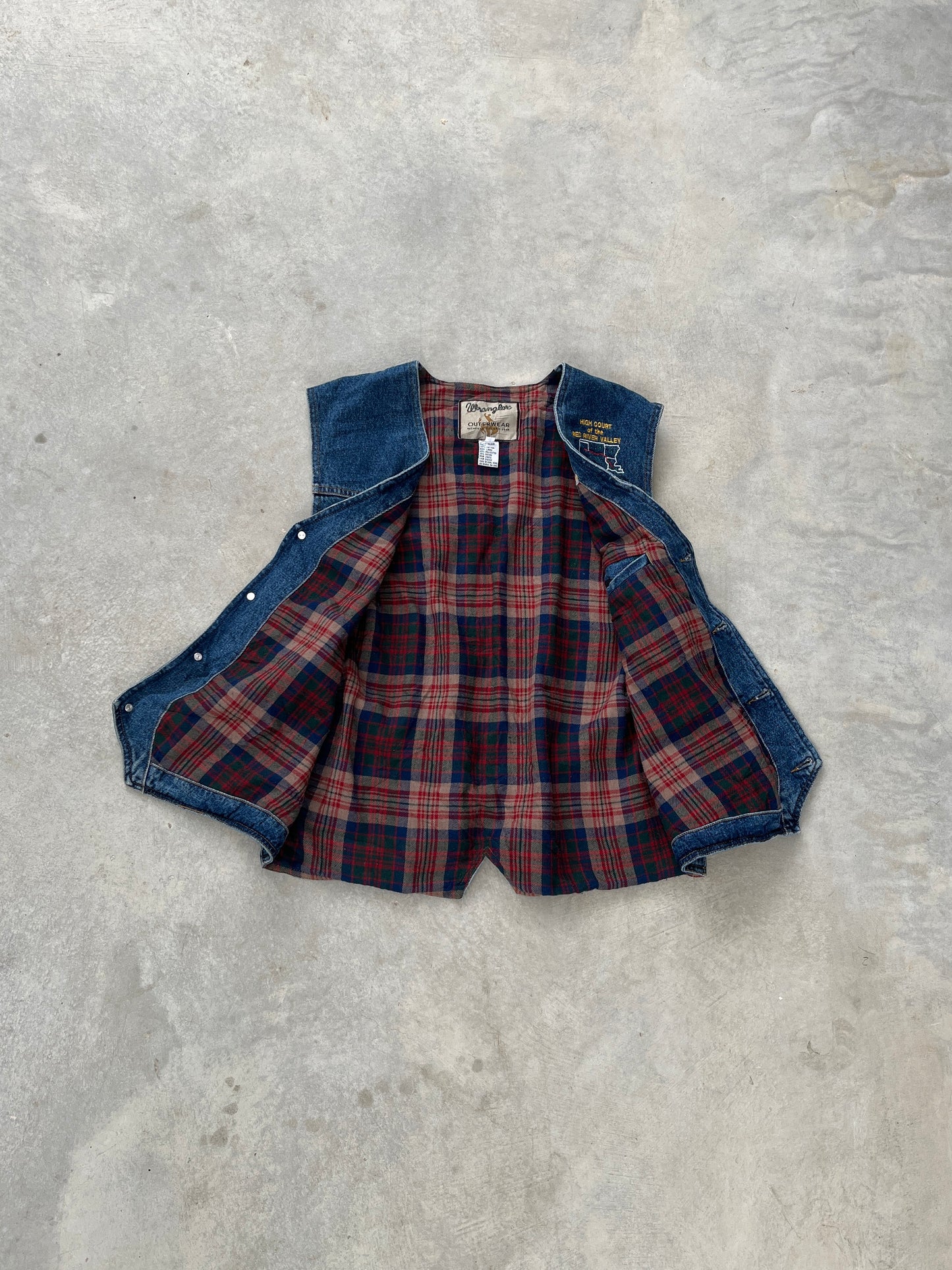 2000S - PLAID LINING WRANGLER DENIM VEST - L