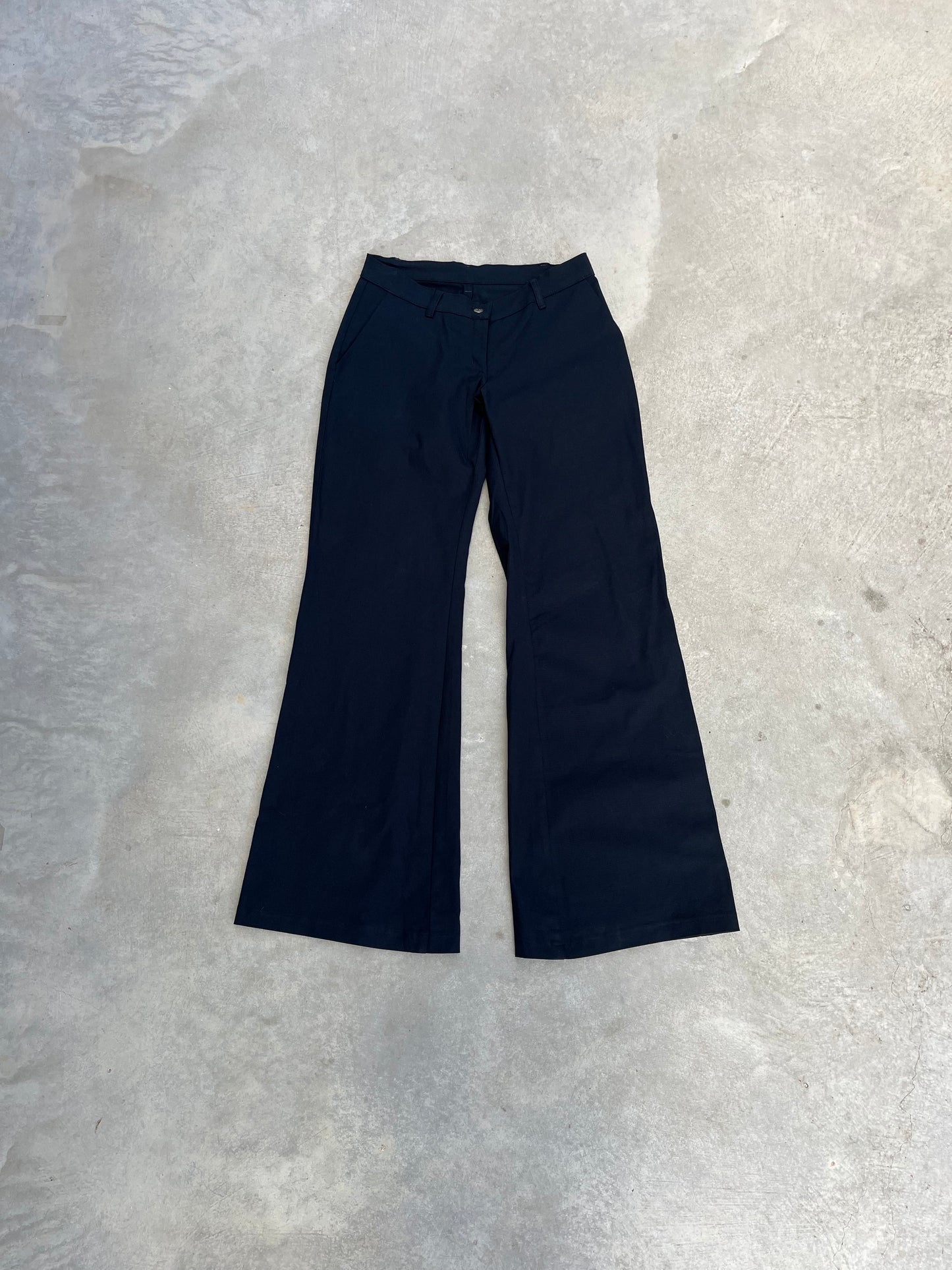 2000S - NAVY DEAD STOCK SIXTIES TZIPPY LOW RISE FLARED PANTS - 36/40