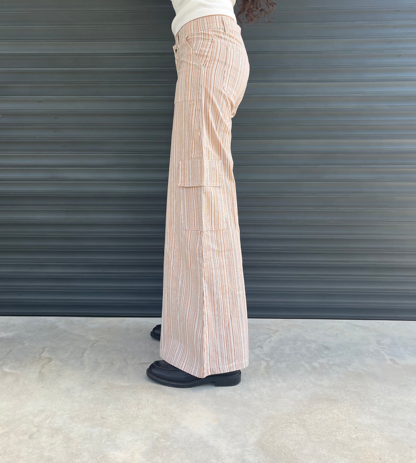‏2000S - STRIPED DEAD STOCK SIXTIES TZIPPY LOW RISE FLARED JEANS - 38
