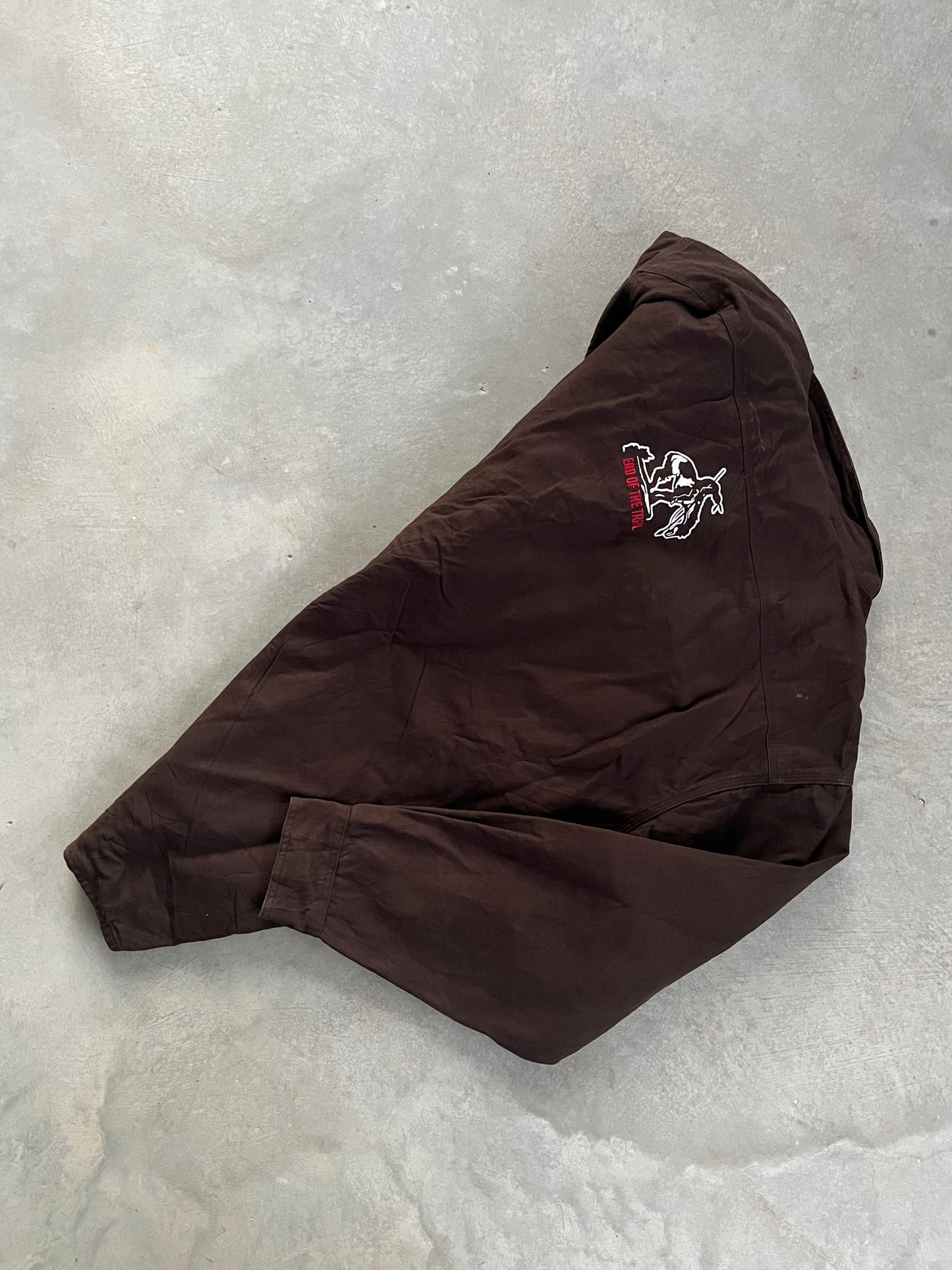 2000S - CARHARTT BROWN FLANNEL LINED EMBROIDERED SHIRT JACKET - 2/3XL