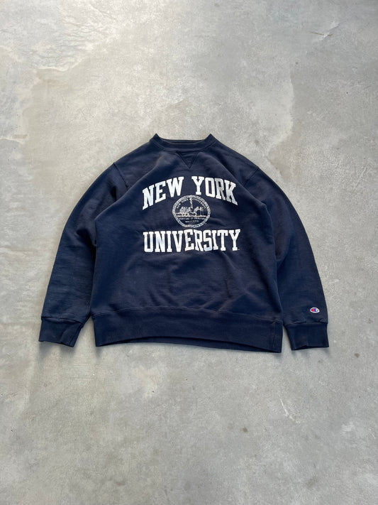 1990S - CHAMPION „NEW YORK UNIVERSITY“ NAVY CREWNECK - XL