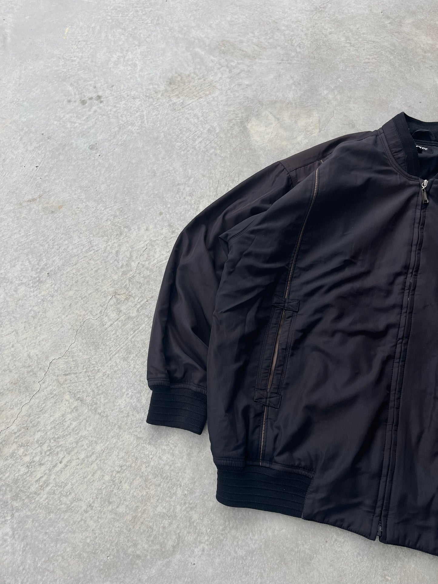 1990S - BLACK SUN FADED BIKER JACKET - L