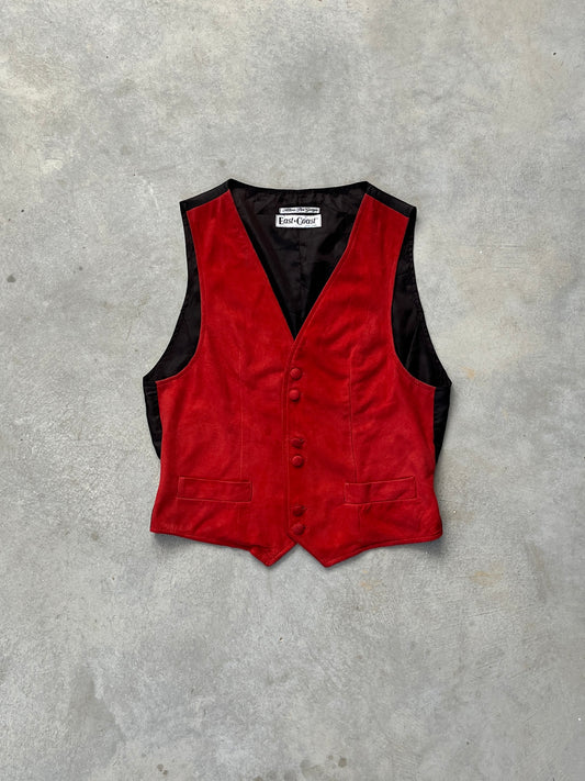 1970S - RED SUEDE VEST - L