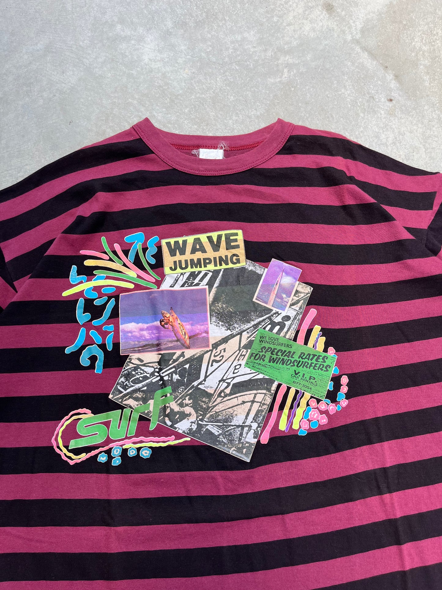 1980S - STRIPED & PRINTED BOXY  TSHIRT - L