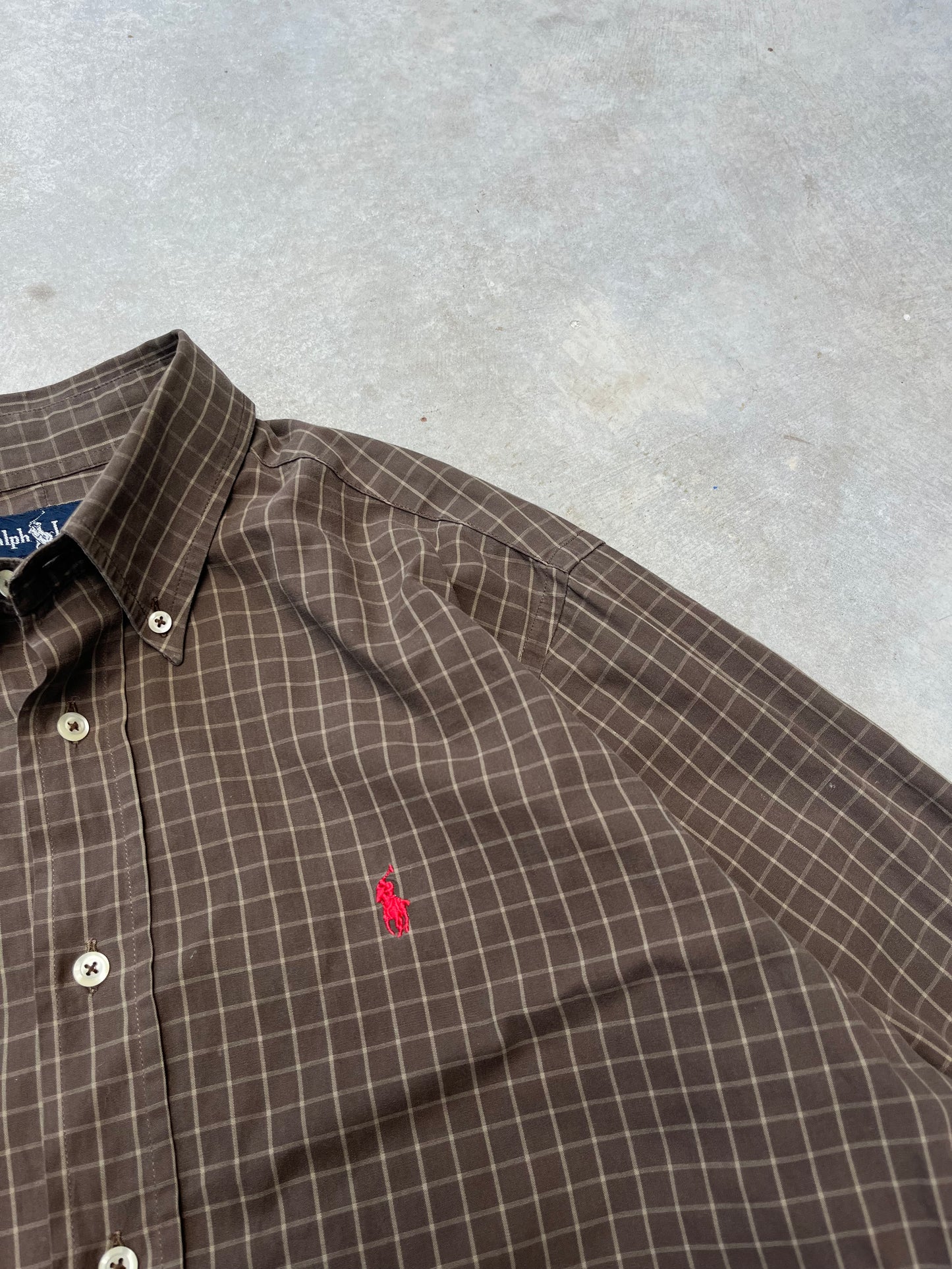 1990S - POLO RALPH LAUREN BROWN BUTTONED SHIRT - XL