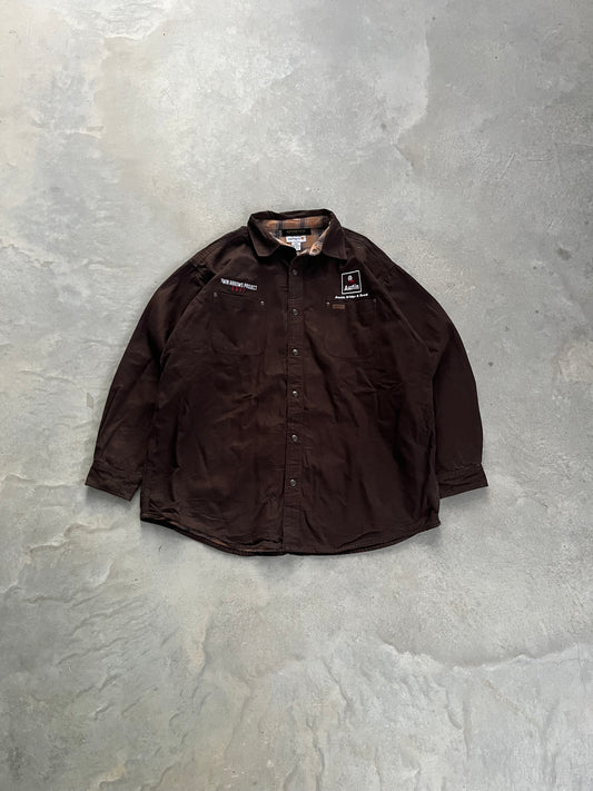 2000S - CARHARTT BROWN FLANNEL LINED EMBROIDERED SHIRT JACKET - 2/3XL