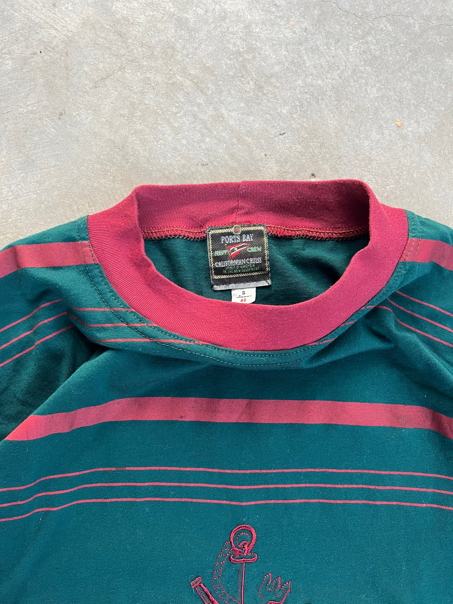 1980S - “PORTS BAY“ BOXY CROPPED STRIPED & EMBROIDERED TSHIRT - M