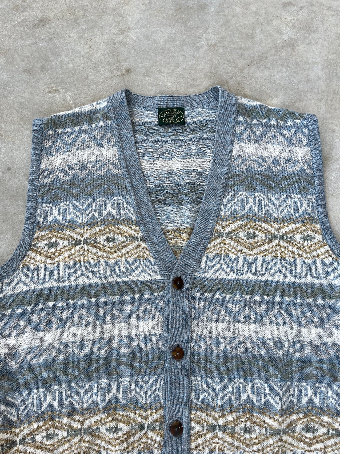 1970S - PATTERNED KNIT CARDIGAN - L