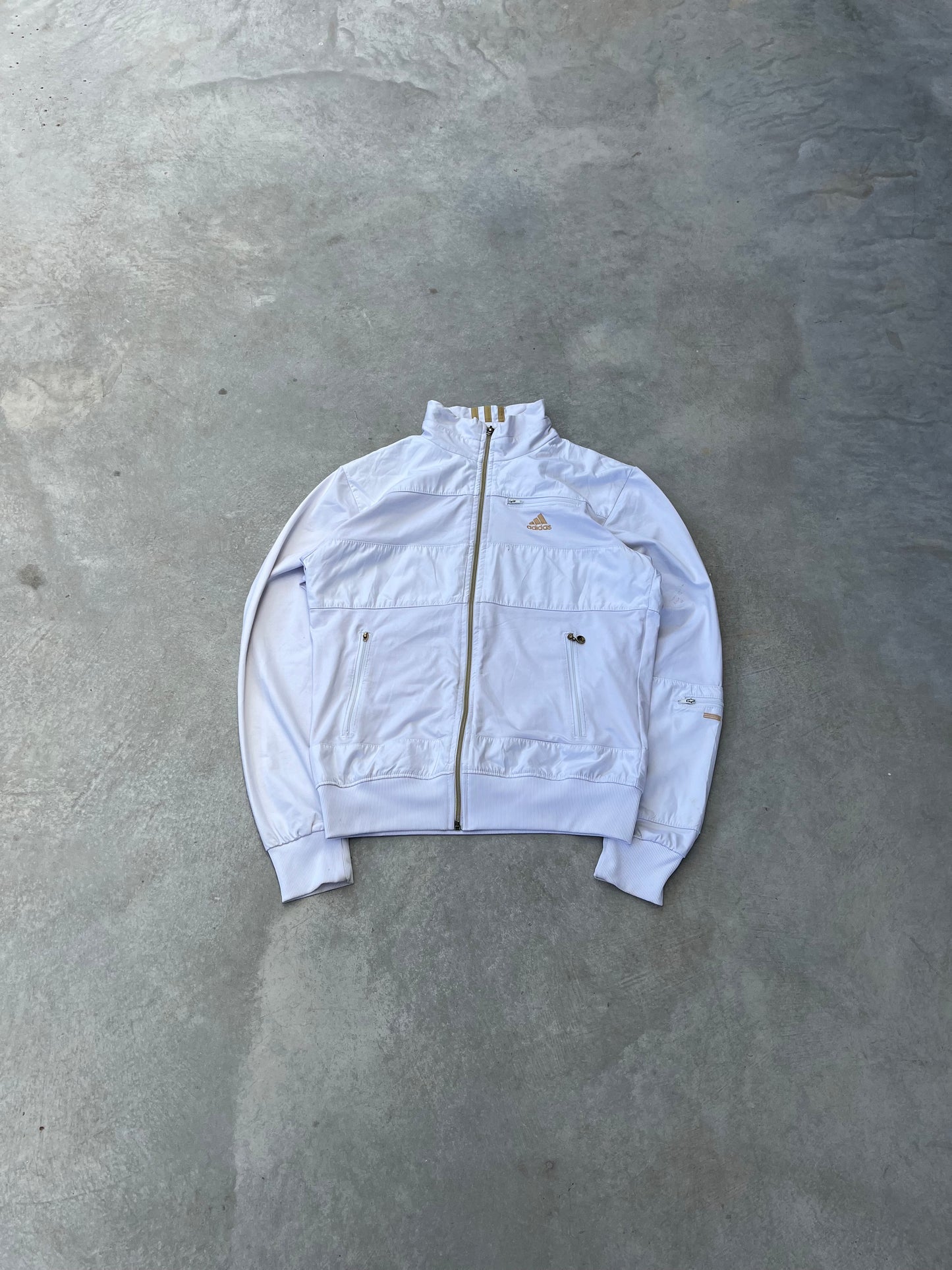 2000S - WHITE & GOLD ADIDAS SPORT JACKET - S