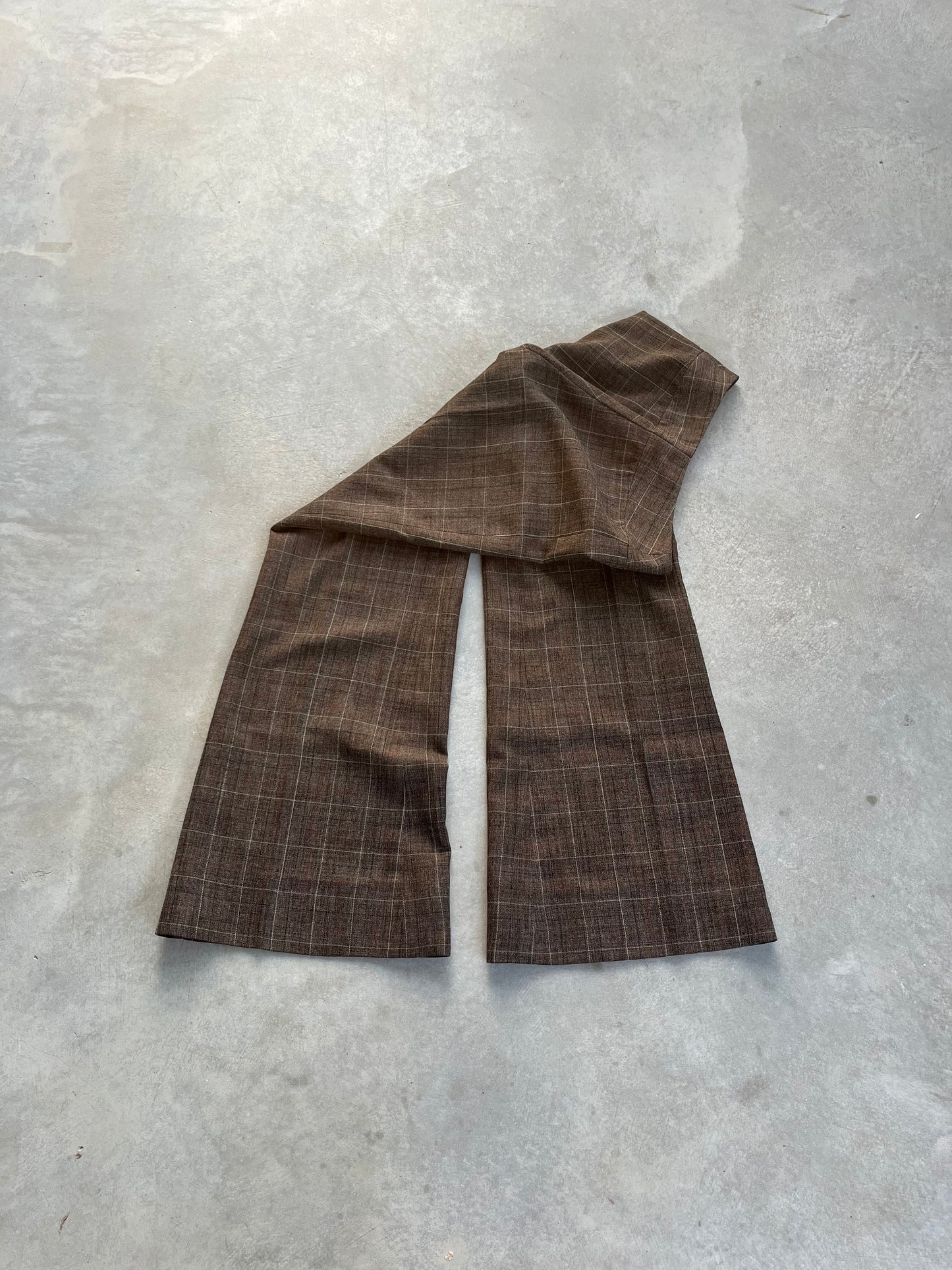 1990S - BROWN PLAID FLARED WIDE LEG TAILORED PANTS - 34