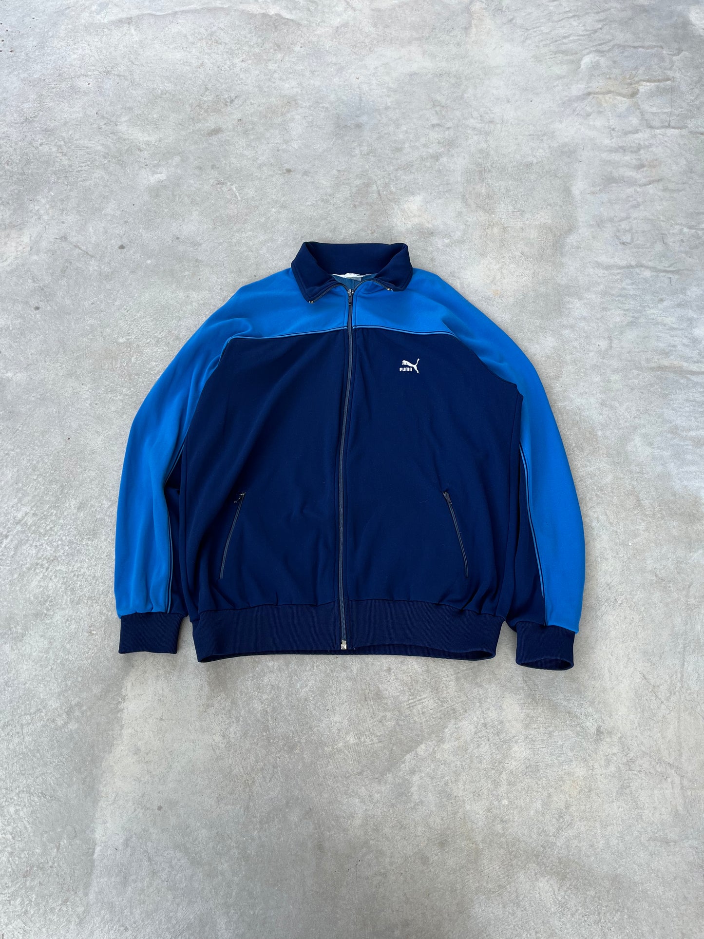 1980S - NAVY & LIGHT BLUE PUMA SPORT JACKET - M