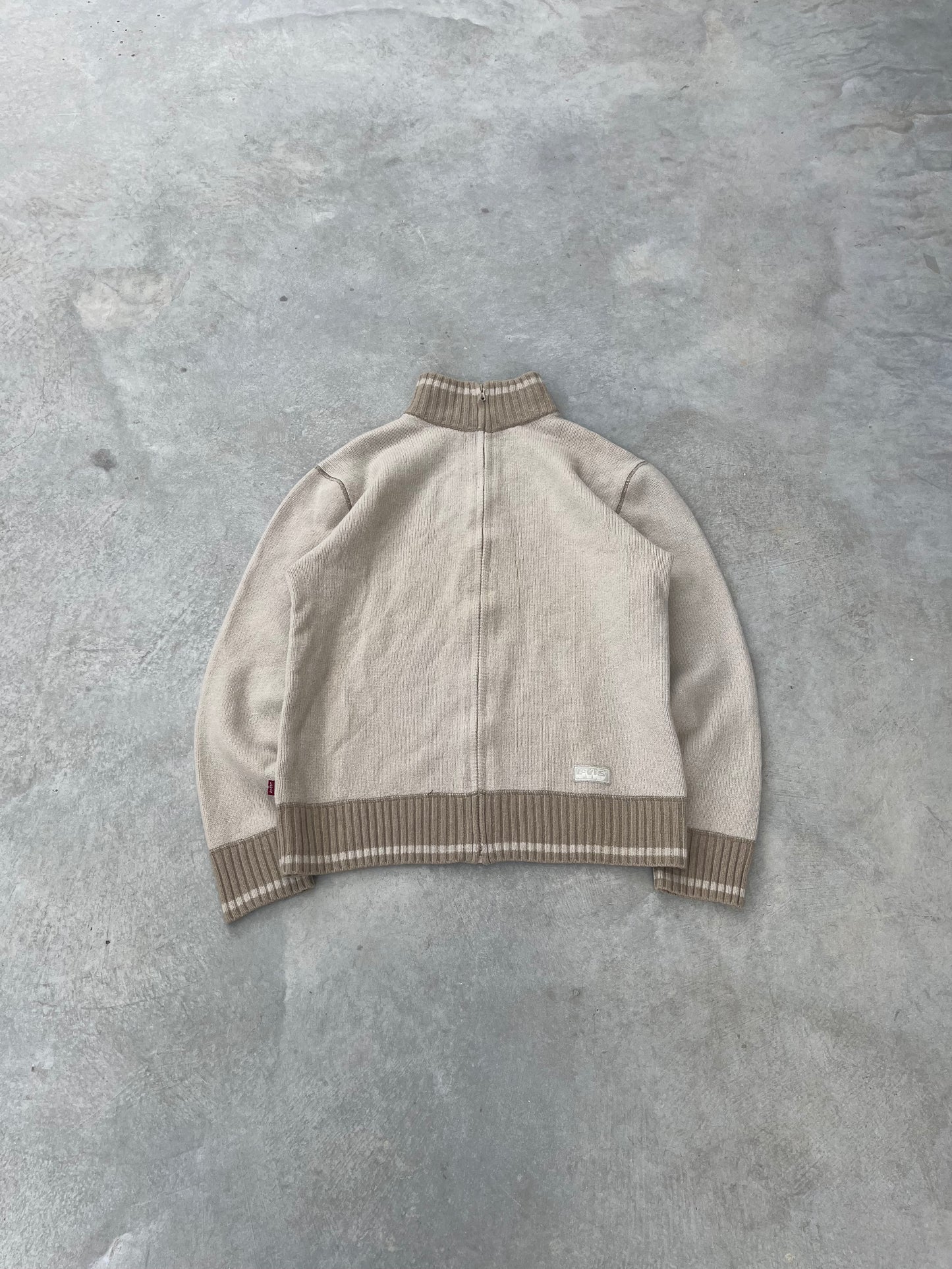 2000S - LEVI‘S BEIGE ZIP UP KNIT JACKET - L