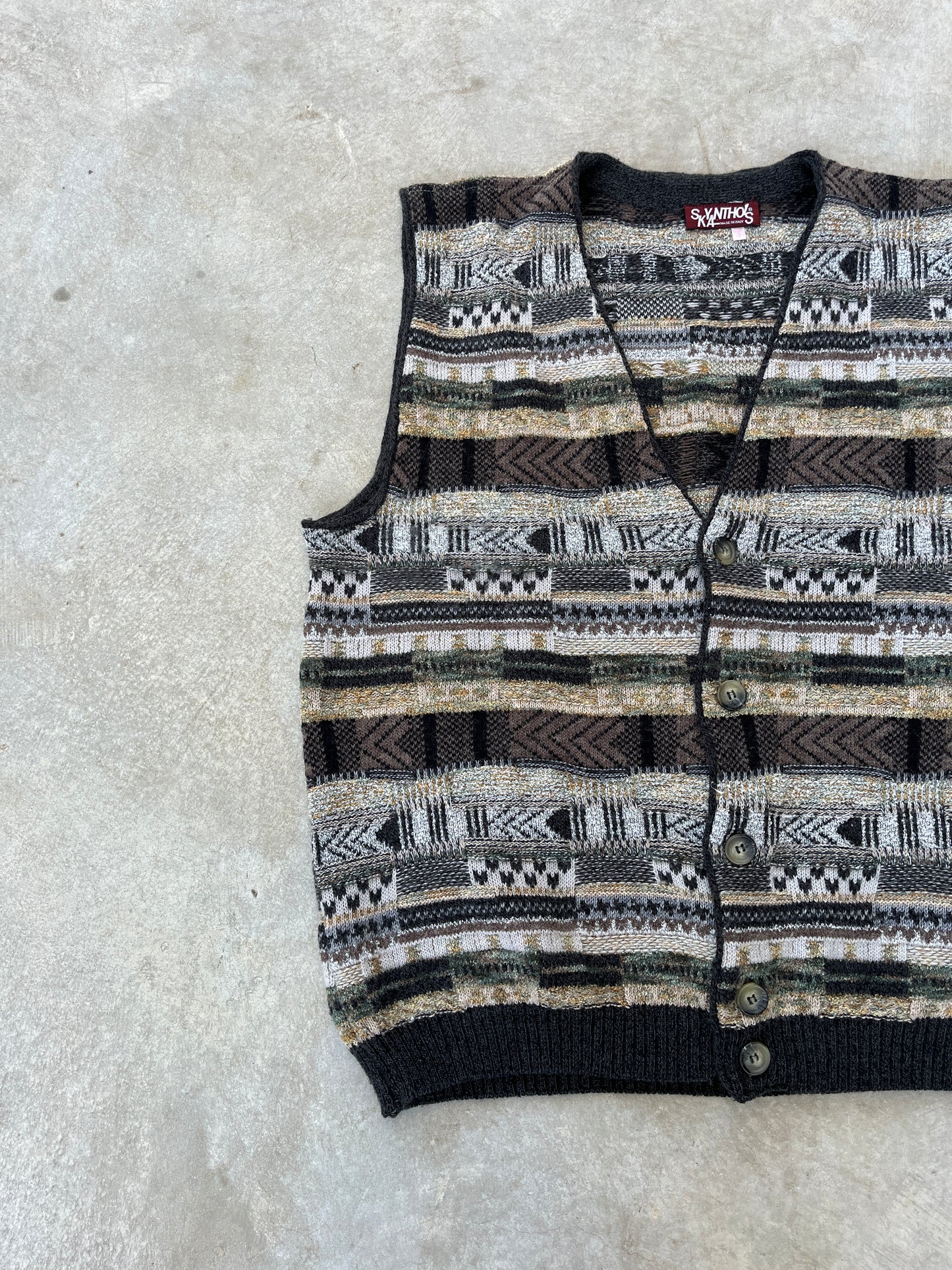 1980S - PATTERNED KNIT CARDIGAN - L