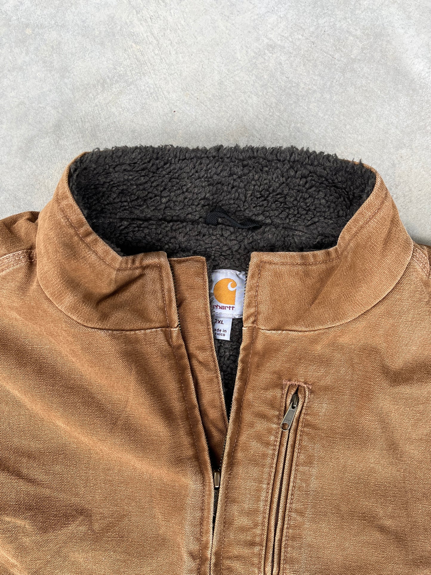 1990S - CARHARTT BROWN DENIM VEST - XXL