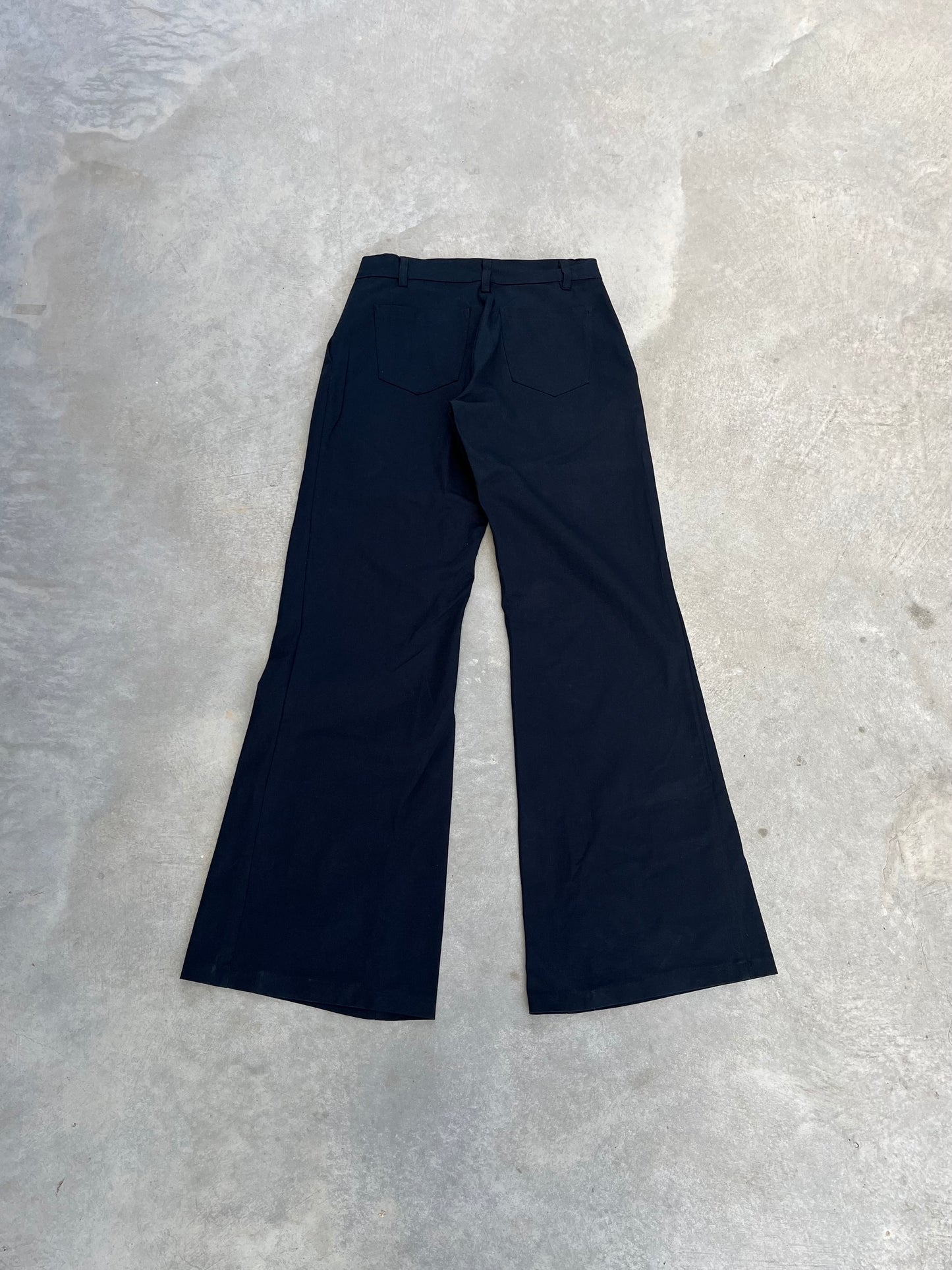 2000S - NAVY DEAD STOCK SIXTIES TZIPPY LOW RISE FLARED PANTS - 36/40