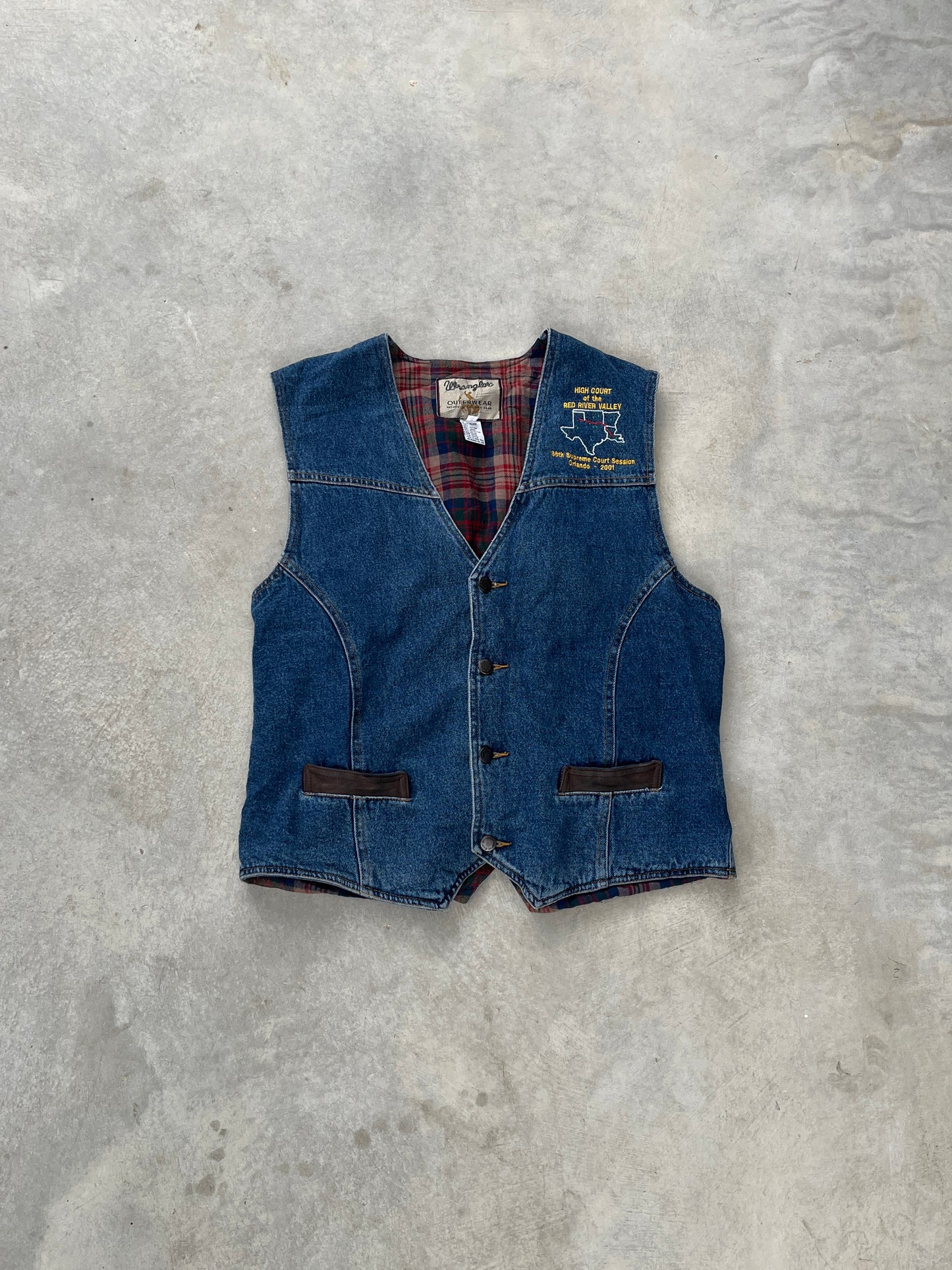 2000S - PLAID LINING WRANGLER DENIM VEST - L