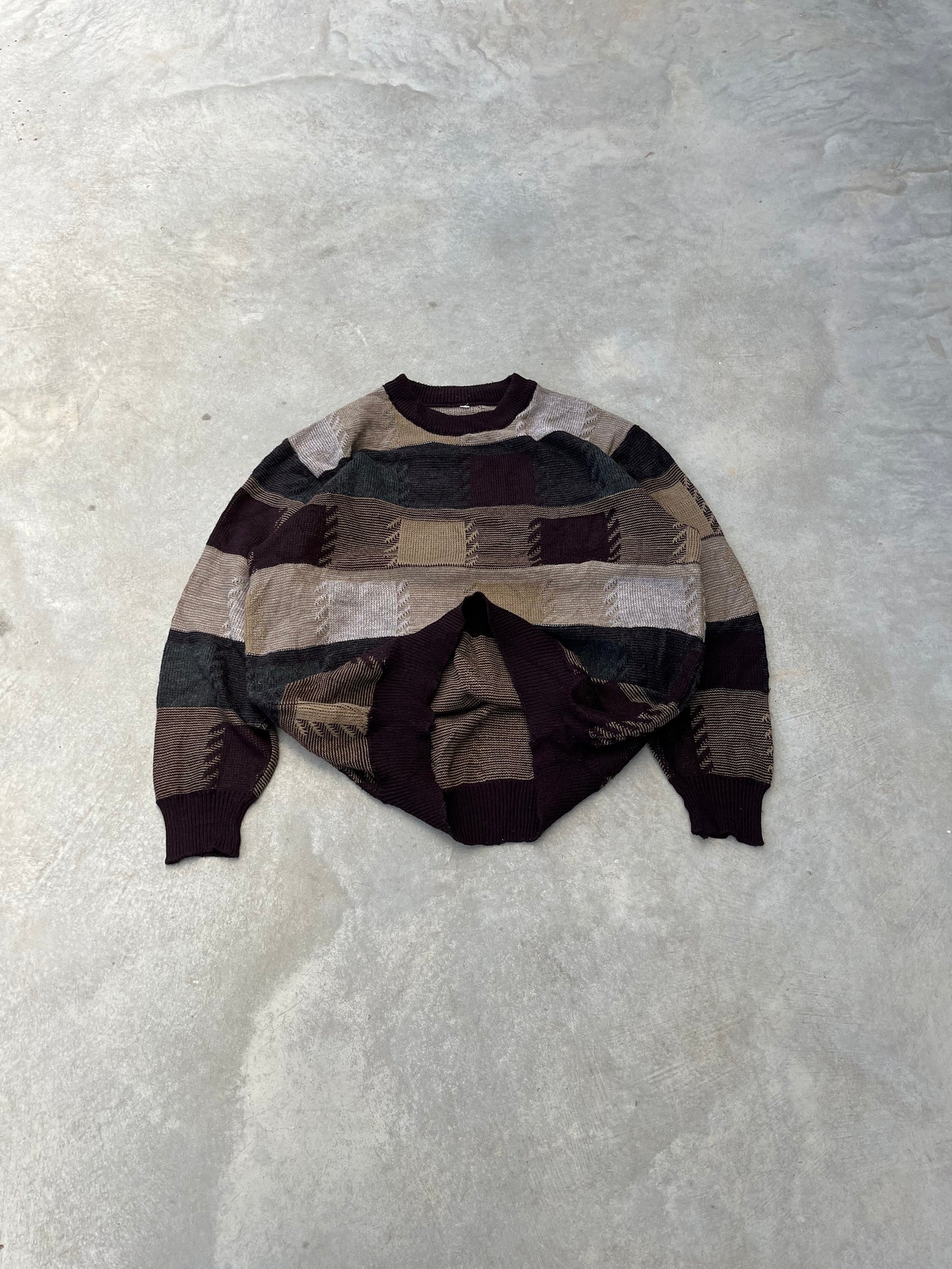 1980S - KNITTED PLAID SWEATER - M